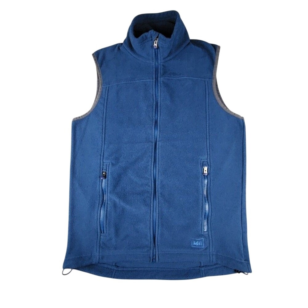 REI Vest Mens Medium Blue Fleece Full Zip Pockets Hiking Outdoor Layer Warm